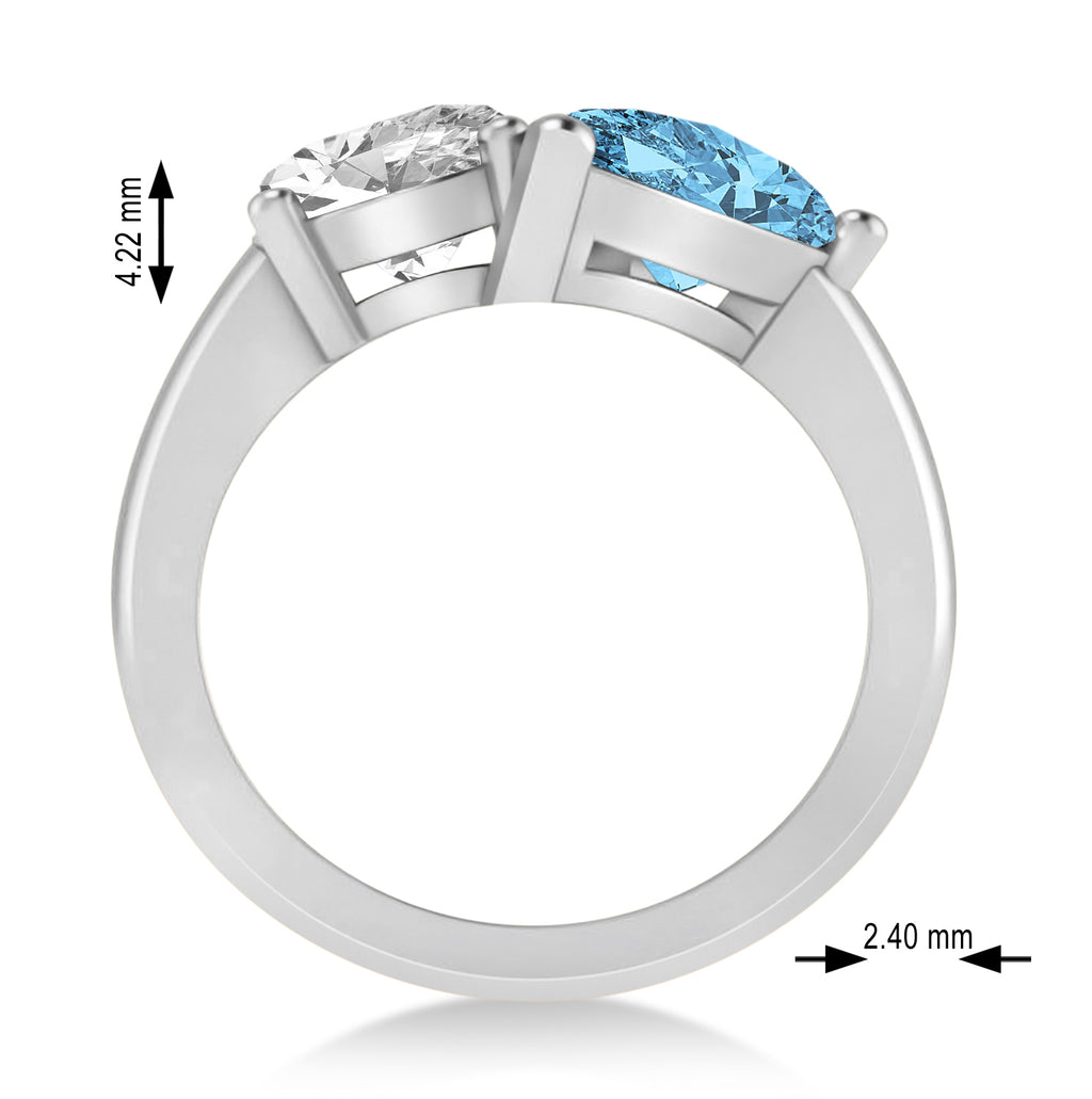 Pear/Oval Diamond & Blue Topaz Toi et Moi Ring Platinum (6.00ct)