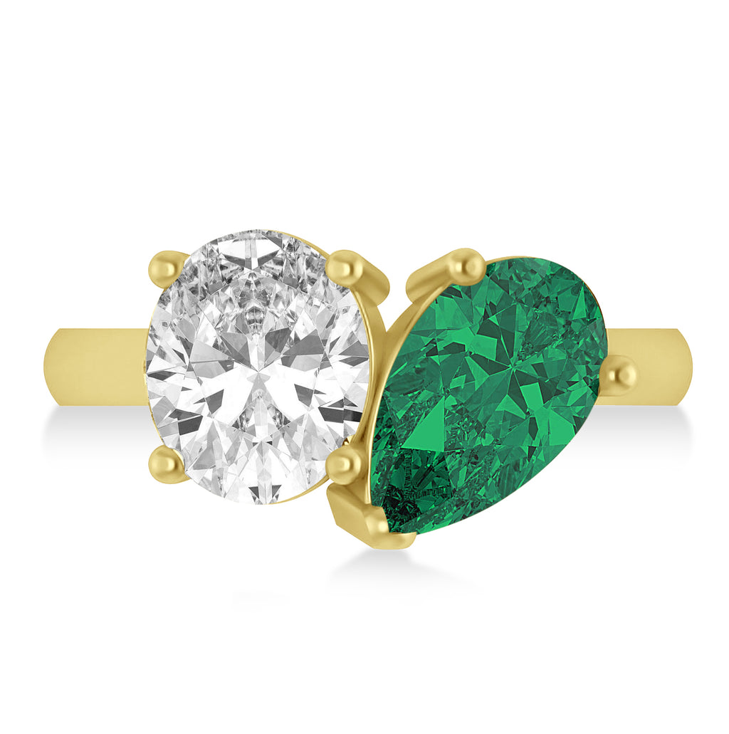Pear/Oval Diamond & Emerald Toi et Moi Ring 18k Yellow Gold (6.00ct)