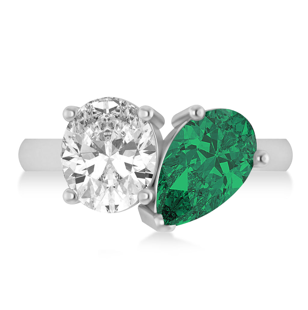 Pear/Oval Diamond & Emerald Toi et Moi Ring Platinum (6.00ct)