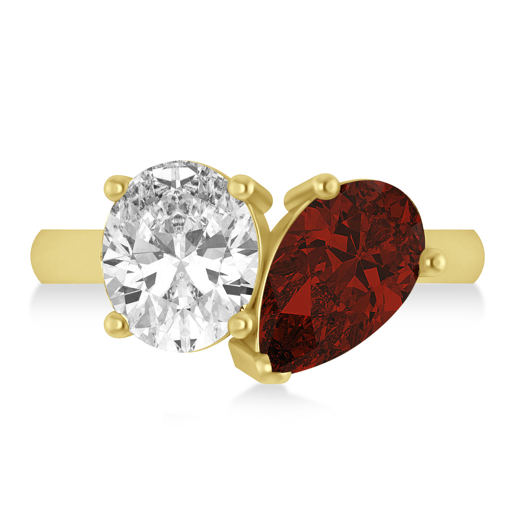 Pear/Oval Diamond & Garnet Toi et Moi Ring 18k Yellow Gold (6.00ct)