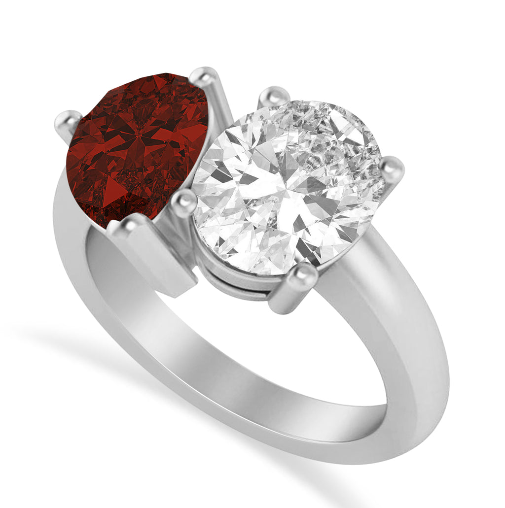 Pear/Oval Diamond & Garnet Toi et Moi Ring Platinum (6.00ct)