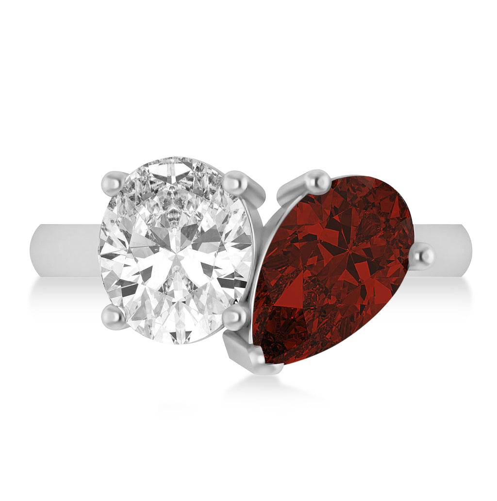 Pear/Oval Diamond & Garnet Toi et Moi Ring Platinum (6.00ct)