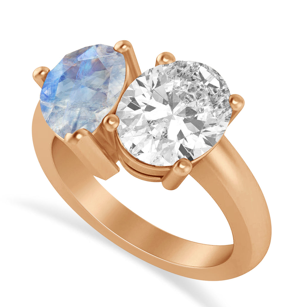 Pear/Oval Diamond & Moonstone Toi et Moi Ring 14k Rose Gold (6.00ct)