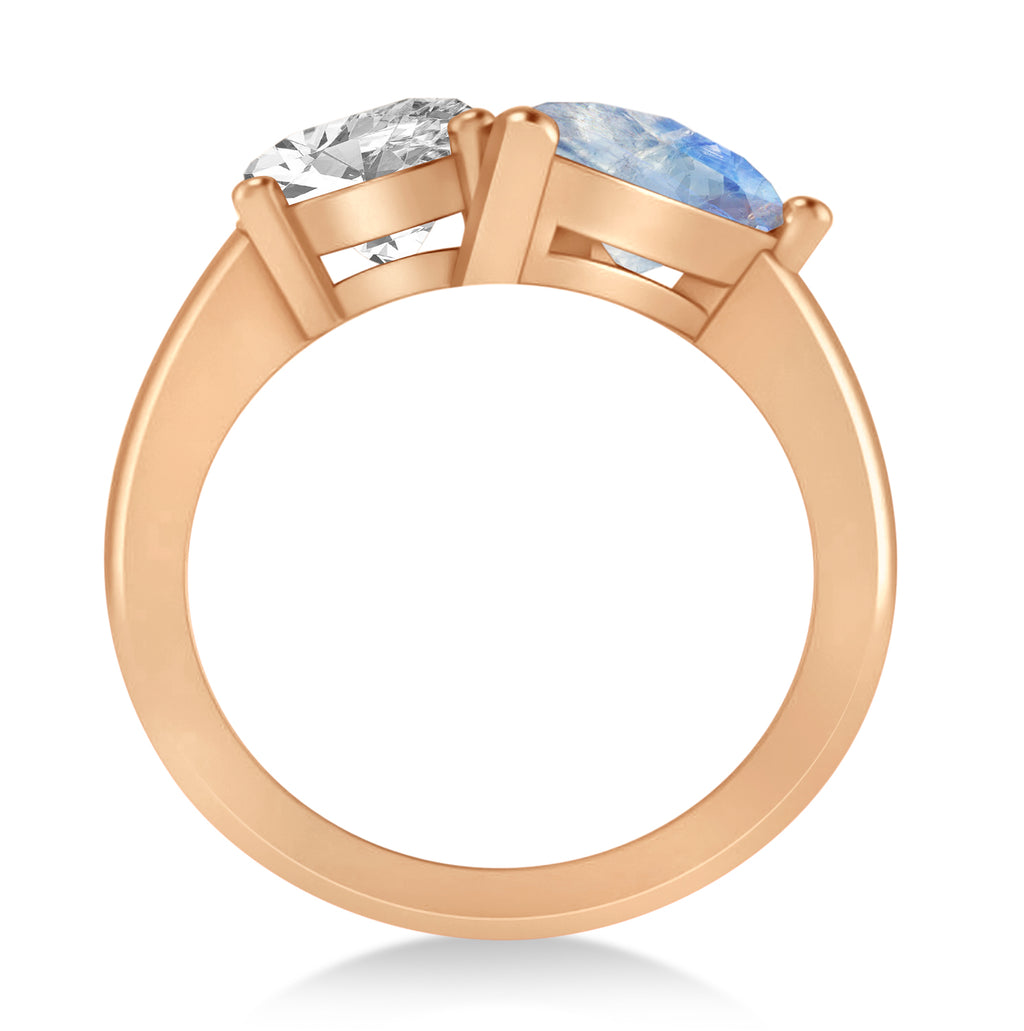 Pear/Oval Diamond & Moonstone Toi et Moi Ring 14k Rose Gold (6.00ct)