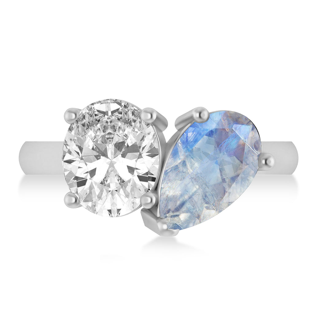 Pear/Oval Diamond & Moonstone Toi et Moi Ring 14k White Gold (6.00ct)
