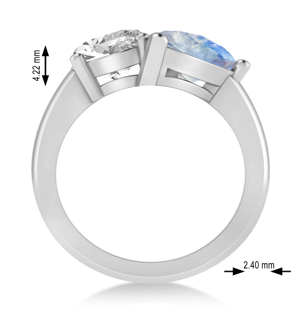 Pear/Oval Diamond & Moonstone Toi et Moi Ring 18k White Gold (6.00ct)