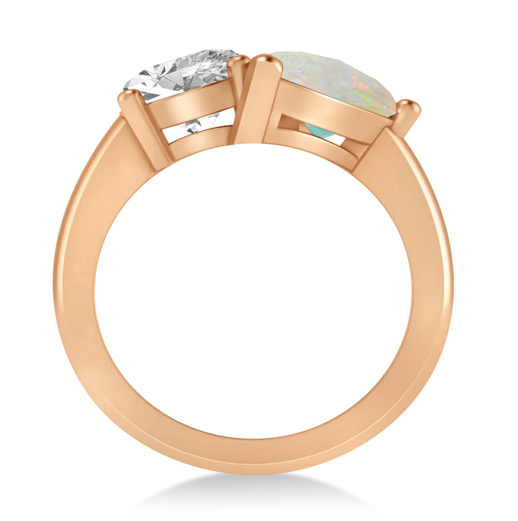 Pear/Oval Diamond & Opal Toi et Moi Ring 14k Rose Gold (6.00ct)