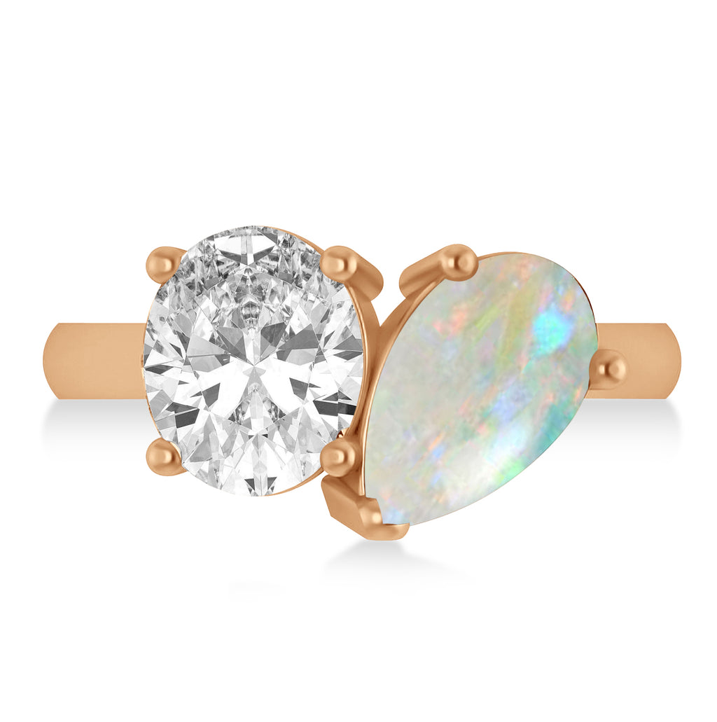 Pear/Oval Diamond & Opal Toi et Moi Ring 14k Rose Gold (6.00ct)