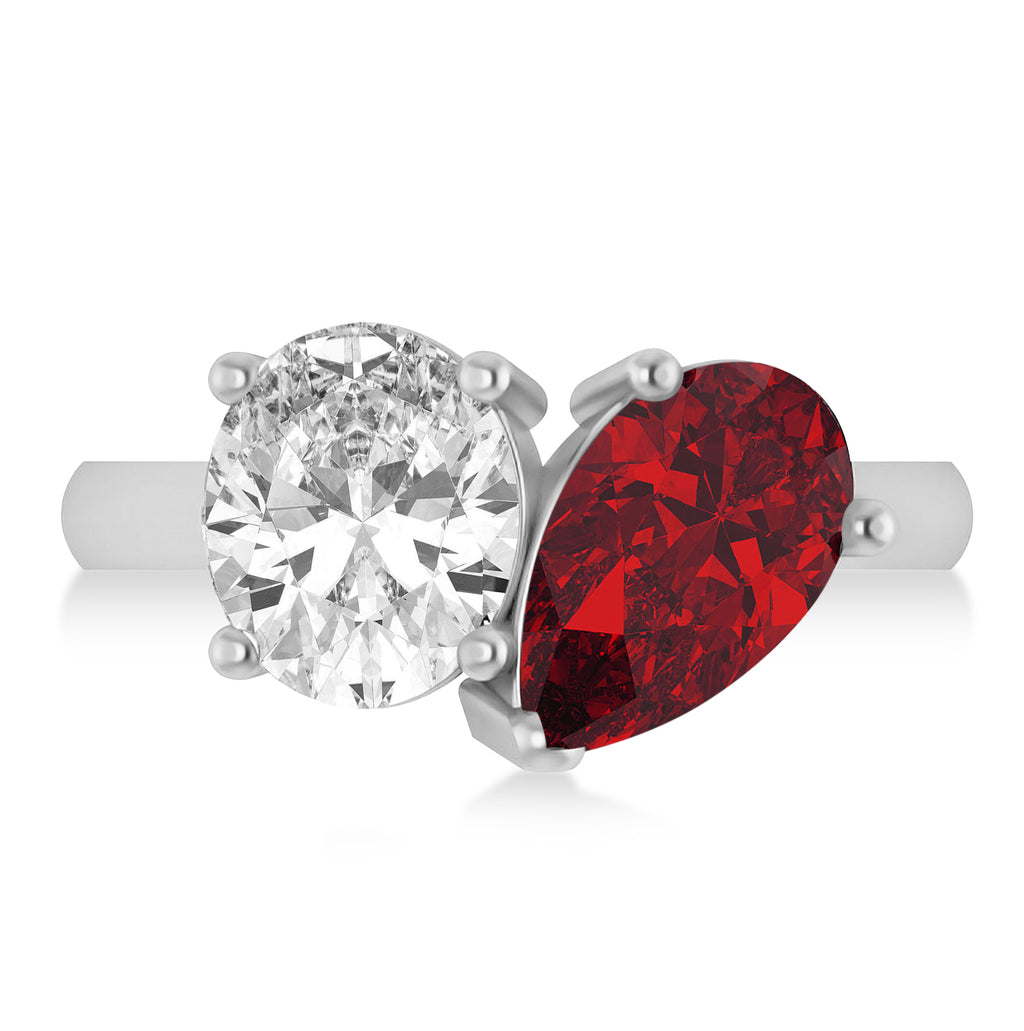 Pear/Oval Diamond & Ruby Toi et Moi Ring Platinum (6.00ct)