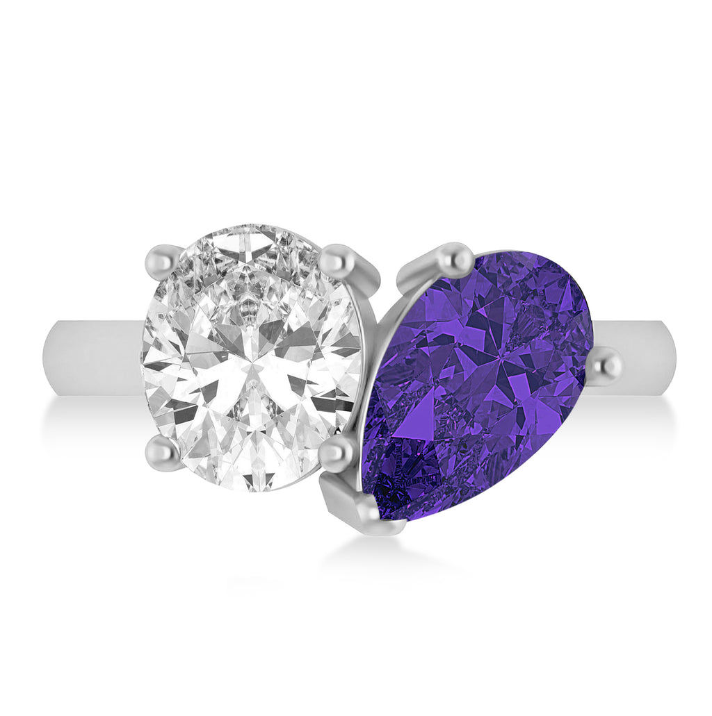 Pear/Oval Diamond & Tanzanite Toi et Moi Ring 14k White Gold (6.00ct)