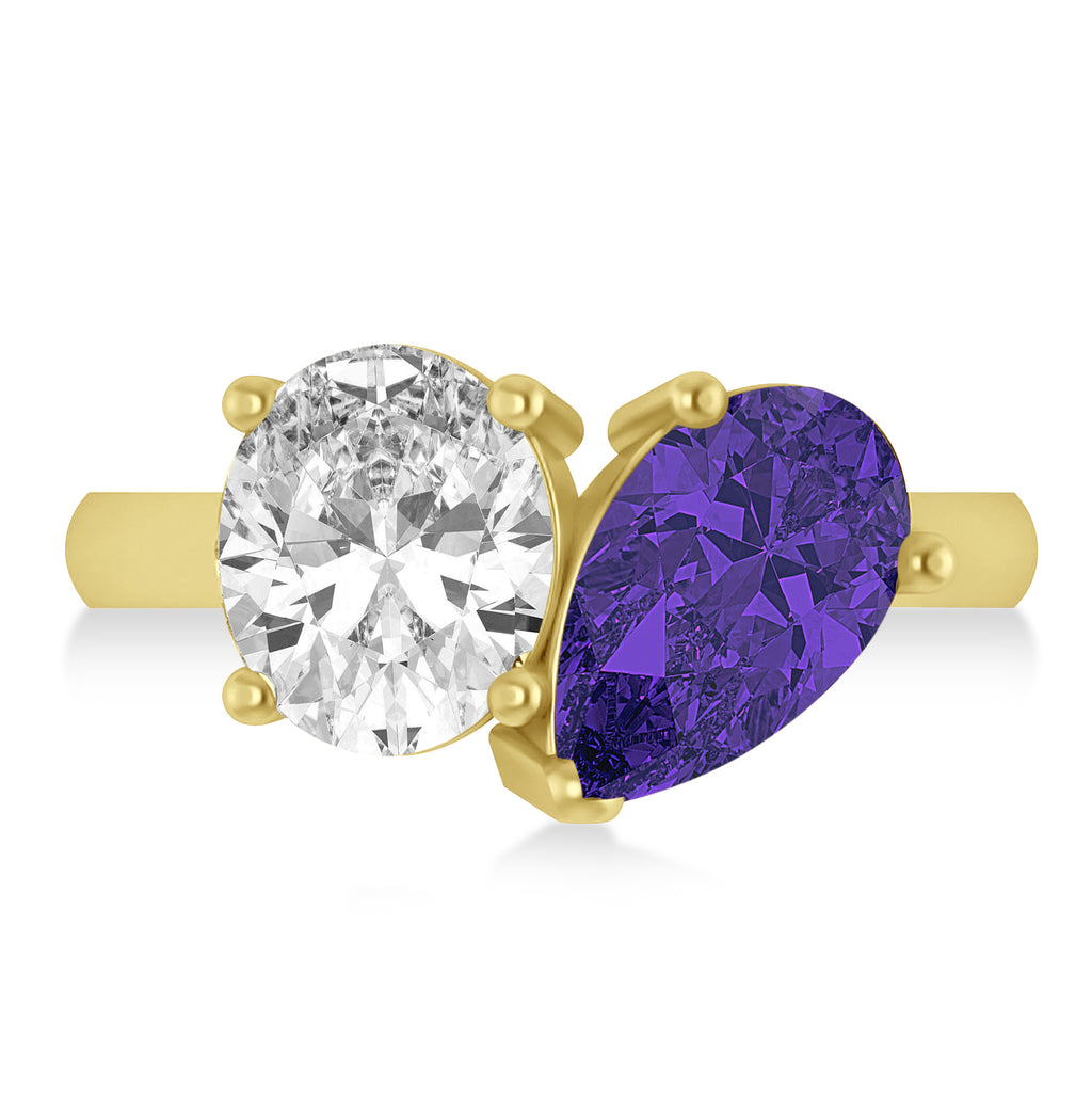 Pear/Oval Diamond & Tanzanite Toi et Moi Ring 14k Yellow Gold (6.00ct)