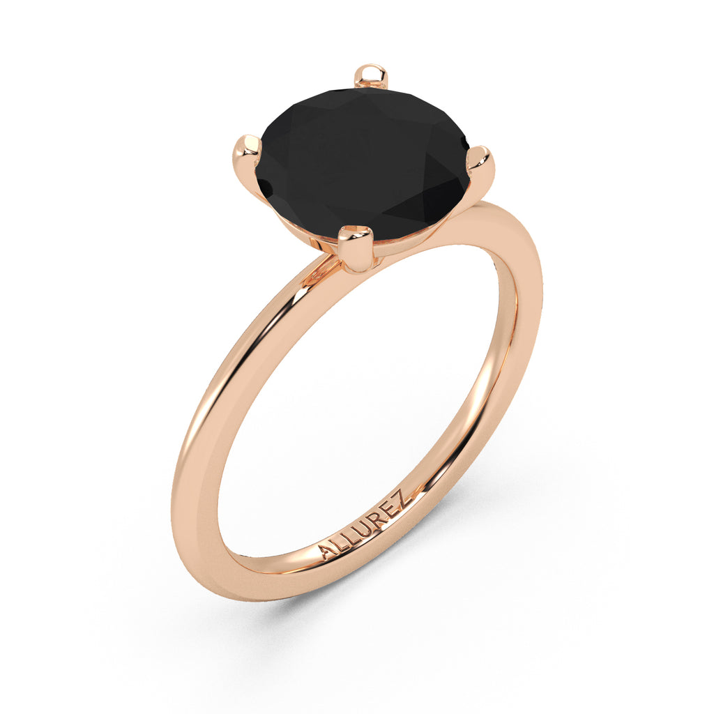 Black Diamond Solitaire Engagement Ring 14K Rose Gold (3.00ct)