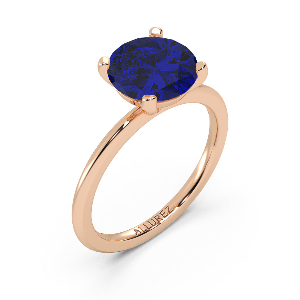 Lab Blue Sapphire Solitaire Engagement Ring 14K Rose Gold (3.50ct)