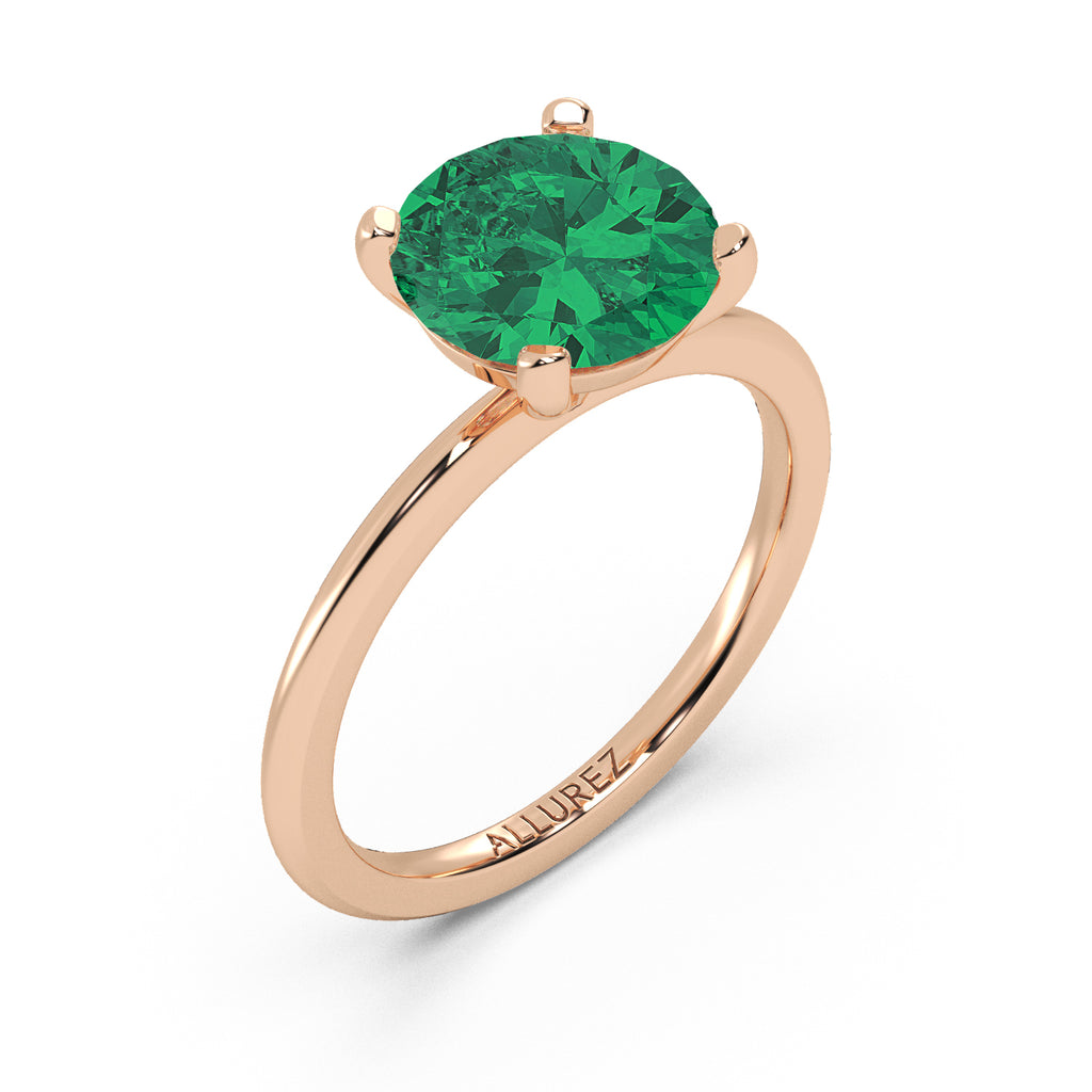 Lab Emerald Solitaire Engagement Ring 14K Rose Gold (3.00ct)