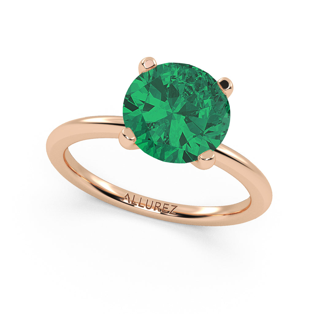 Emerald Solitaire Engagement Ring 14K Rose Gold (3.00ct)