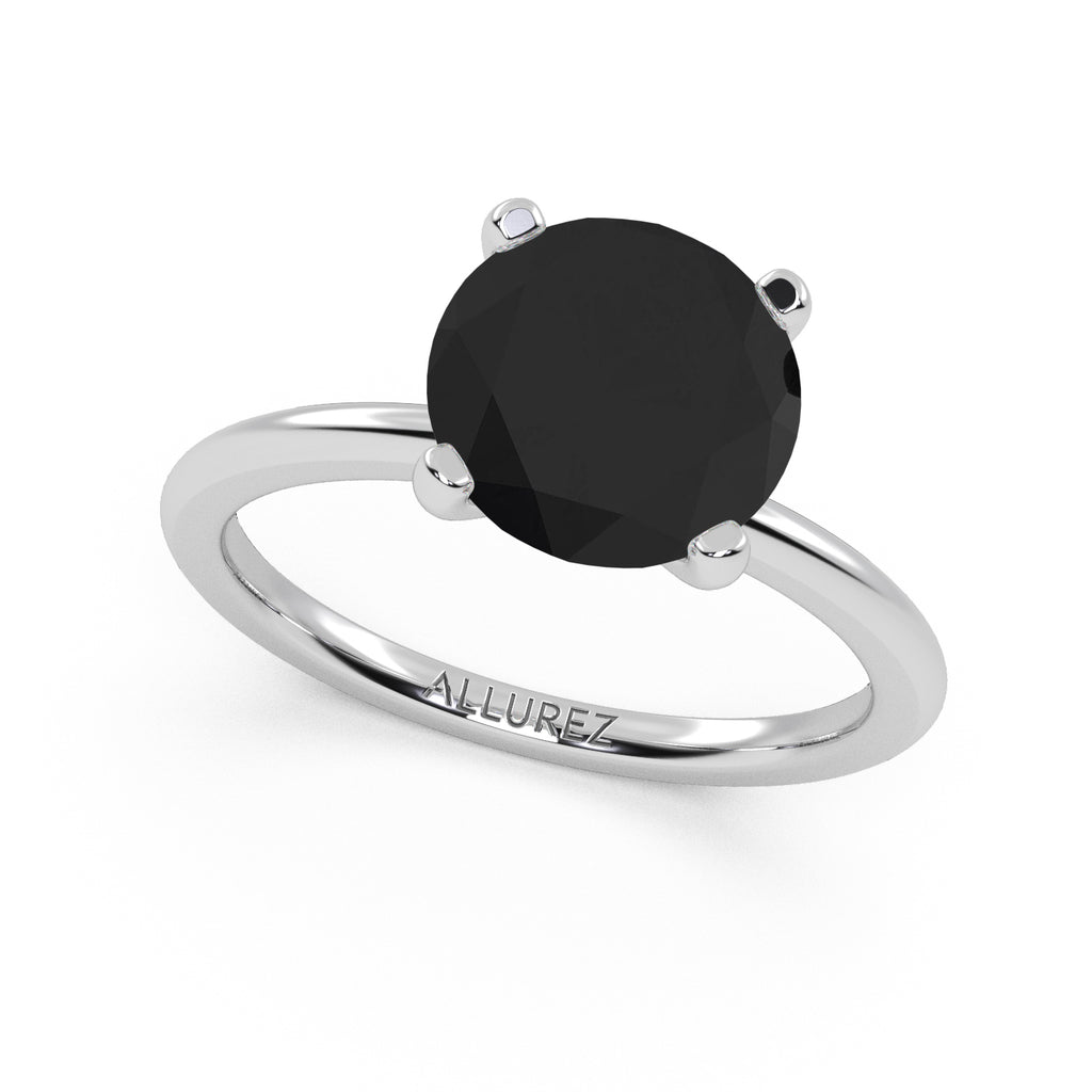 Black Diamond Solitaire Engagement Ring 14K White Gold (3.00ct)