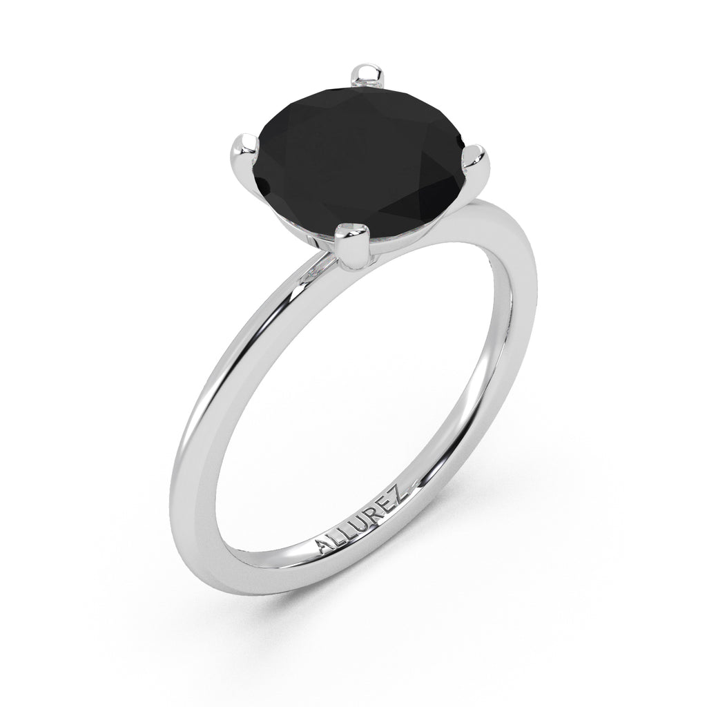 Black Diamond Solitaire Engagement Ring 14K White Gold (3.00ct)