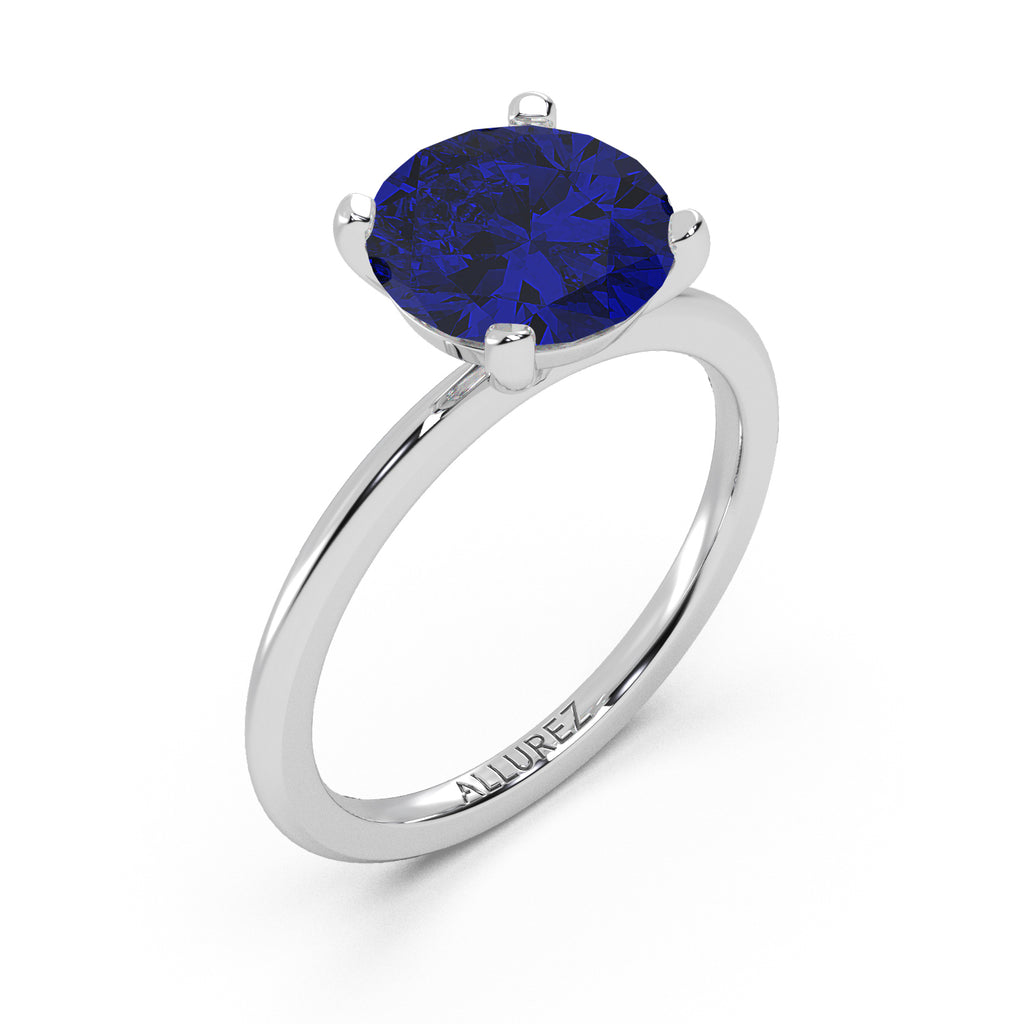 Blue Sapphire Solitaire Engagement Ring 14K White Gold (3.50ct)