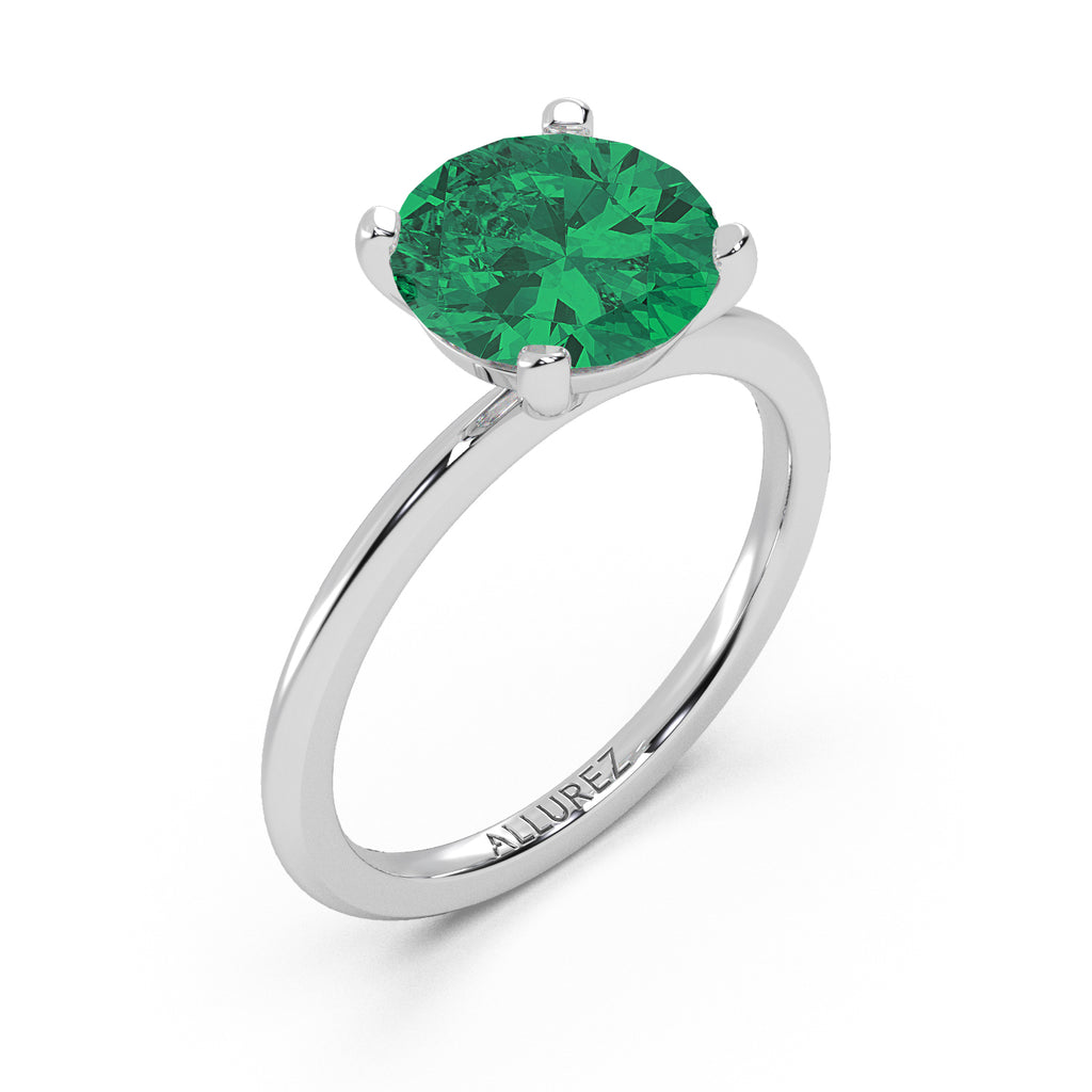 Lab Emerald Solitaire Engagement Ring 14K White Gold (3.00ct)
