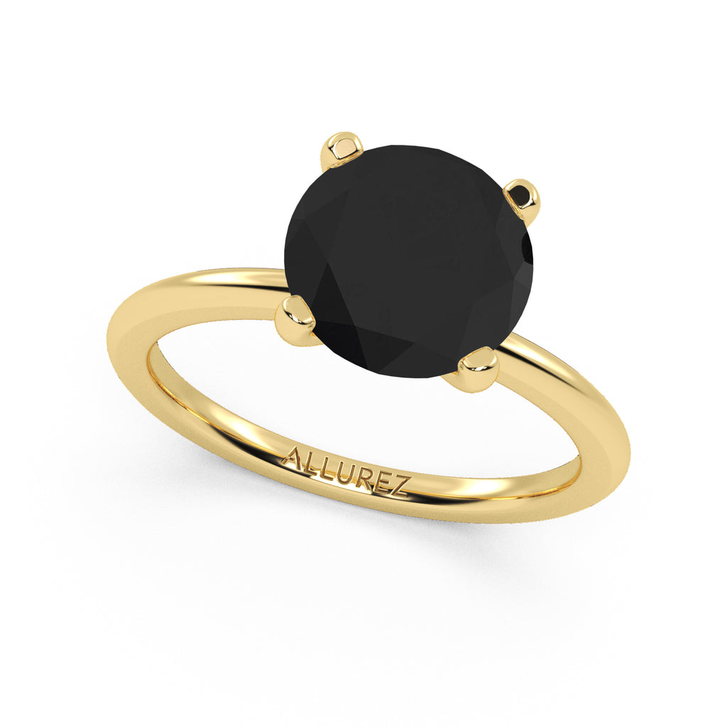 Black Diamond Solitaire Engagement Ring 14K Yellow Gold (3.00ct)
