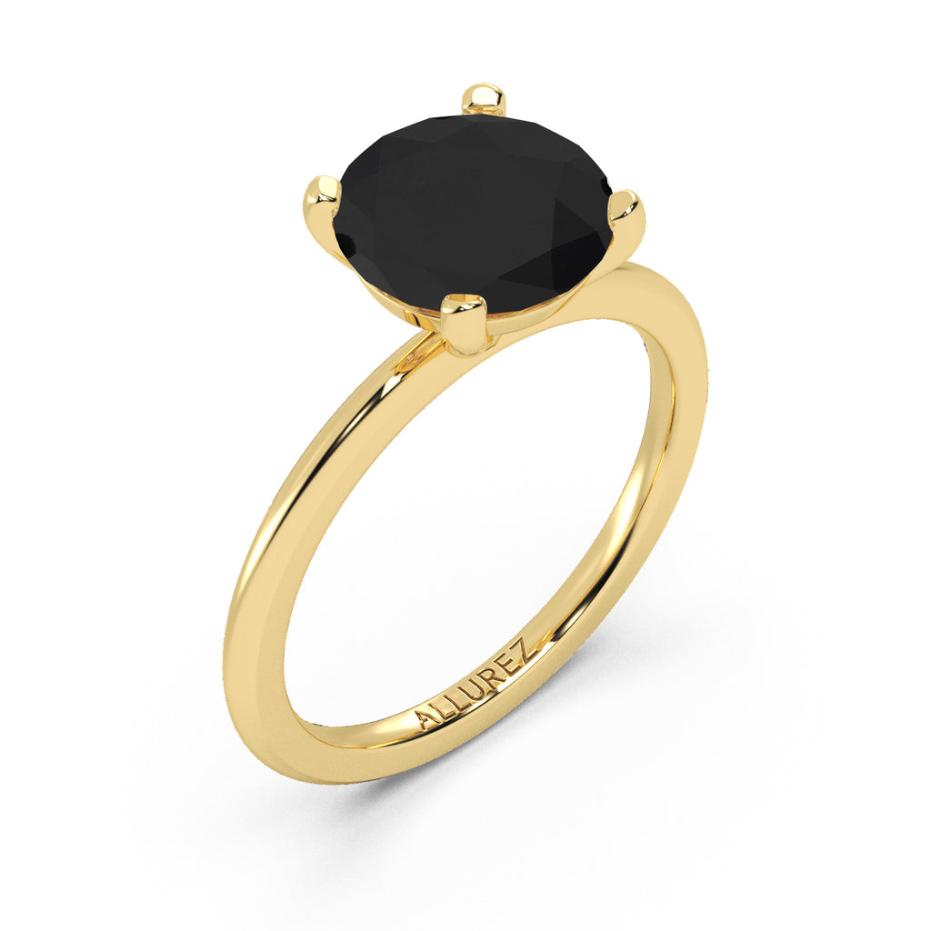 Black Diamond Solitaire Engagement Ring 14K Yellow Gold (3.00ct)