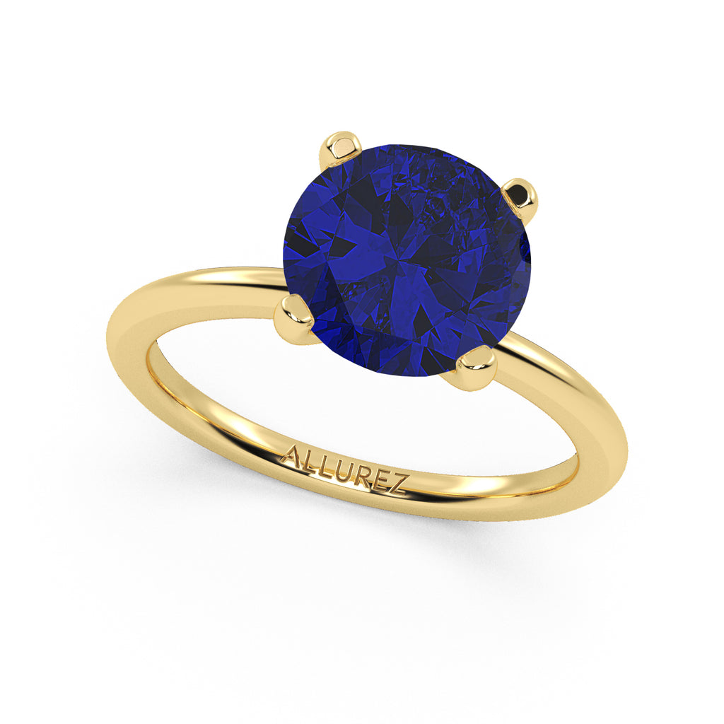 Lab Blue Sapphire Solitaire Engagement Ring 14K Yellow Gold (3.50ct)