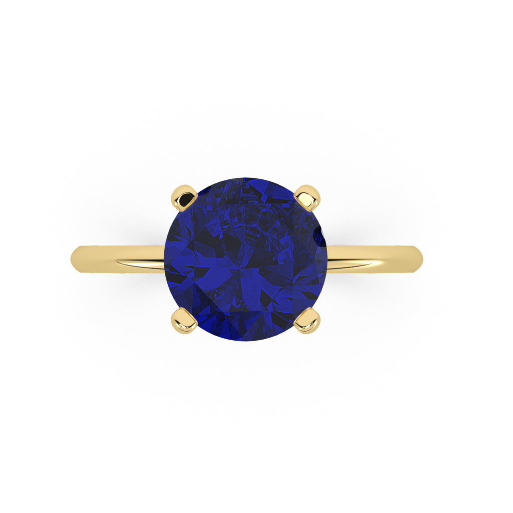 Lab Blue Sapphire Solitaire Engagement Ring 14K Yellow Gold (3.50ct)