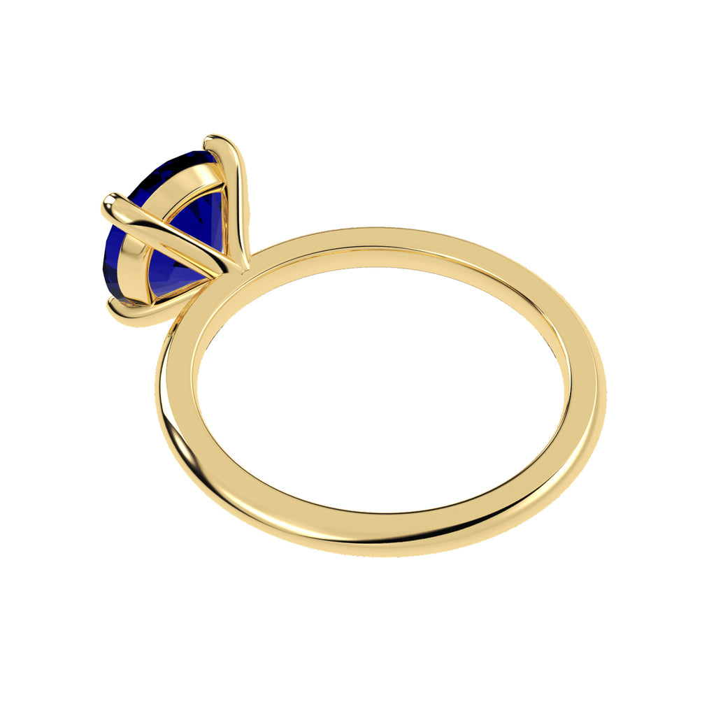 Lab Blue Sapphire Solitaire Engagement Ring 14K Yellow Gold (3.50ct)