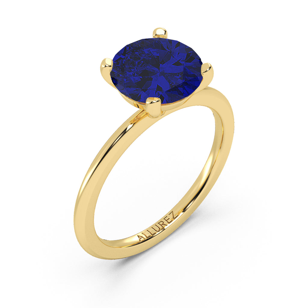 Lab Blue Sapphire Solitaire Engagement Ring 14K Yellow Gold (3.50ct)
