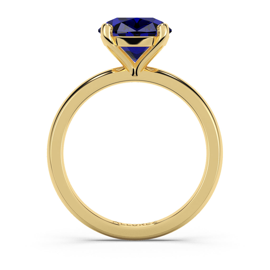 Lab Blue Sapphire Solitaire Engagement Ring 14K Yellow Gold (3.50ct)