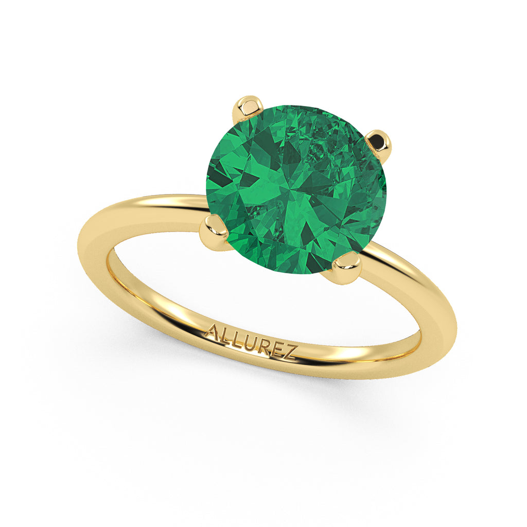 Lab Emerald Solitaire Engagement Ring 14K Yellow Gold (3.00ct)