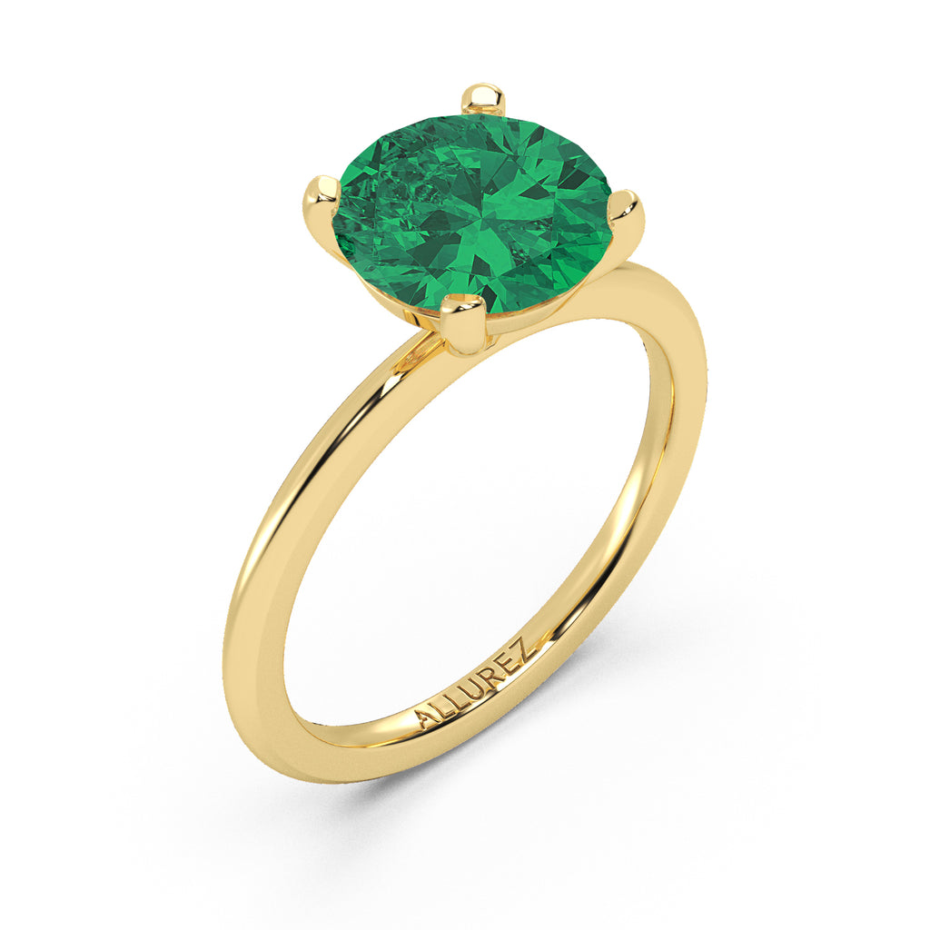Lab Emerald Solitaire Engagement Ring 14K Yellow Gold (3.00ct)