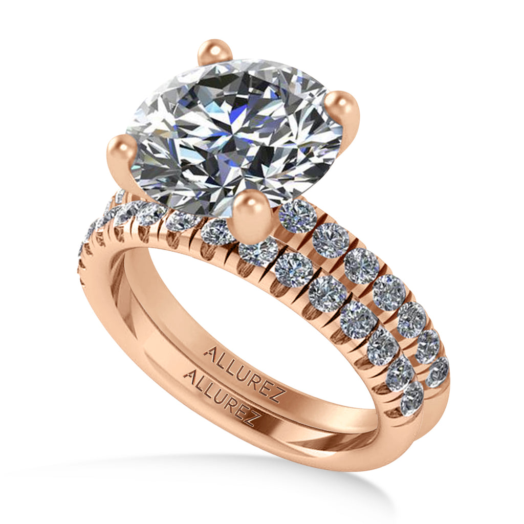 Round Lab Grown Diamond Solitaire Ring Bridal Set 14K Rose Gold (4.37ct)