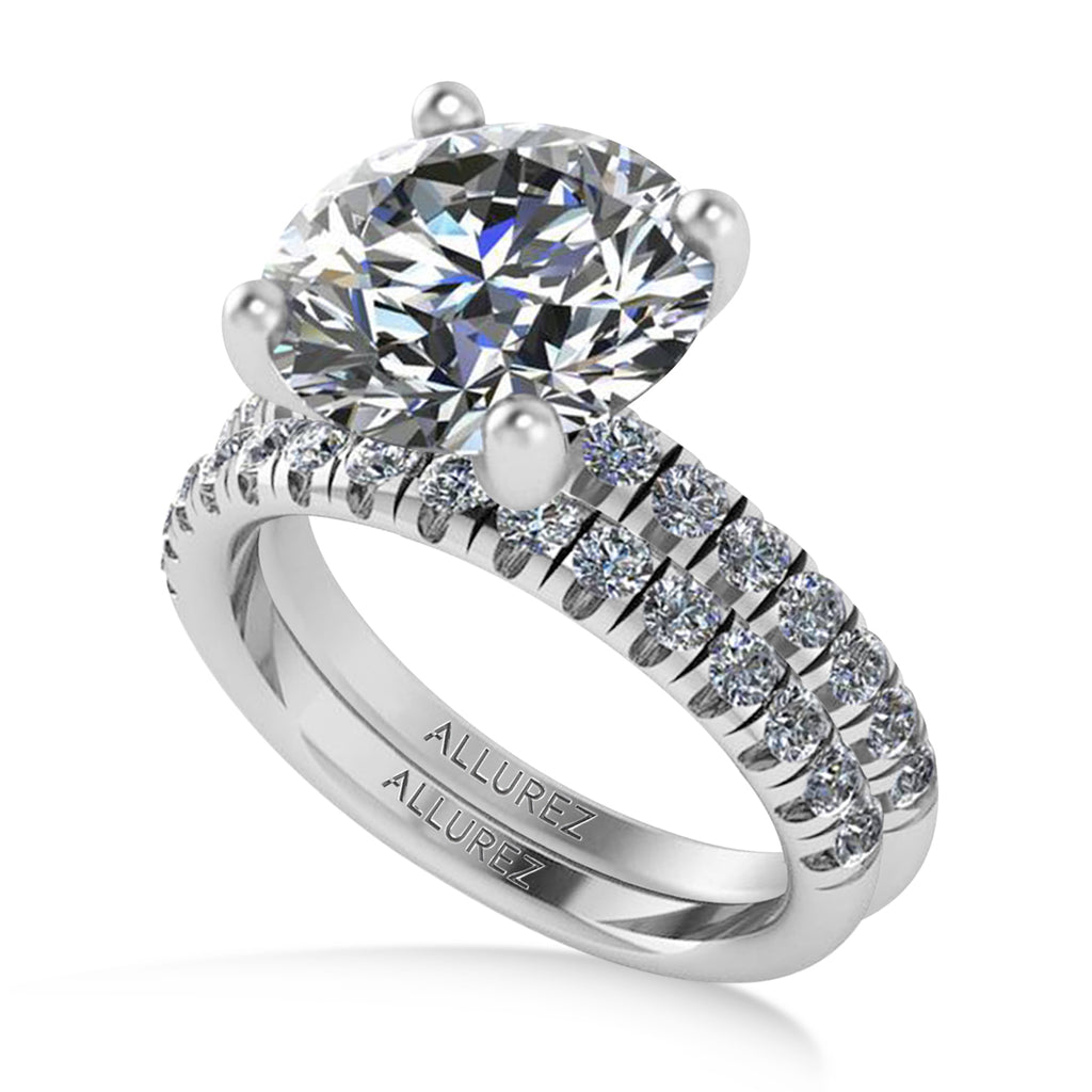 Round Lab Grown Diamond Solitaire Ring Bridal Set 14K White Gold (4.37ct)