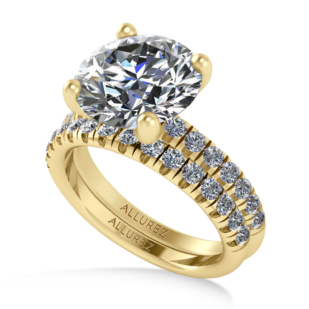 Round Lab Grown Diamond Solitaire Ring Bridal Set 14K Yellow Gold (4.37ct)