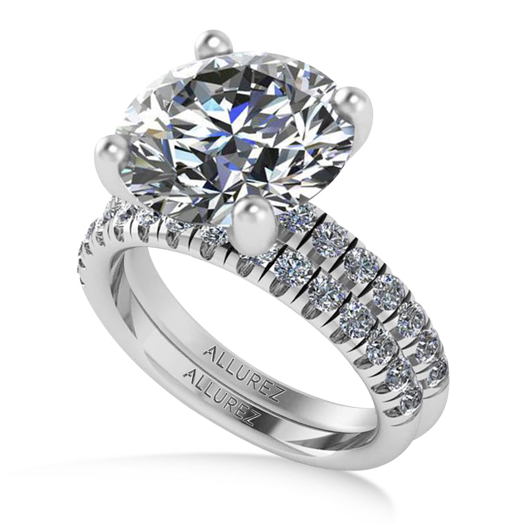 Round Lab Grown Diamond Solitaire Ring Bridal Set 14K White Gold (4.87ct)