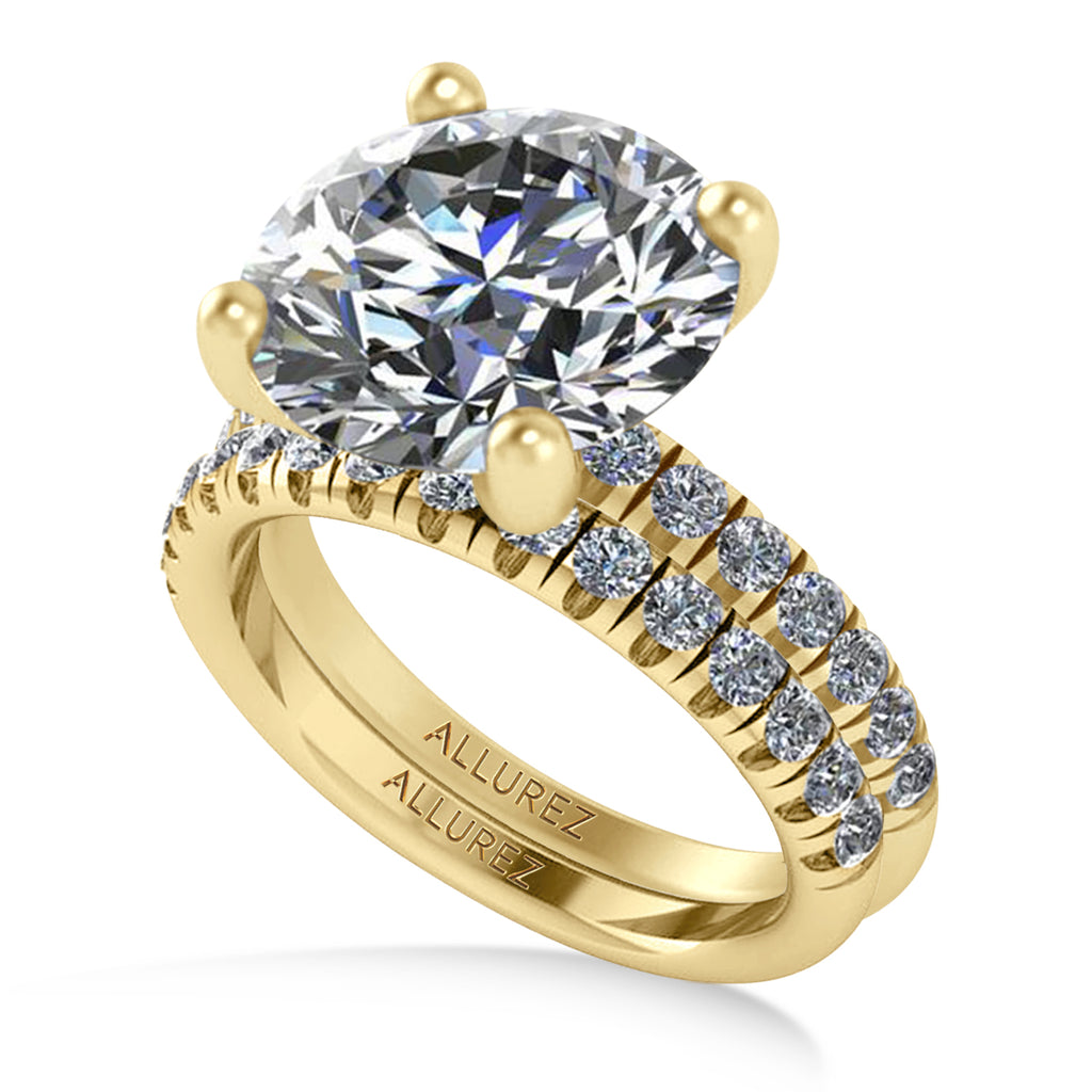 Round Lab Grown Diamond Solitaire Ring Bridal Set 14K Yellow Gold (4.87ct)