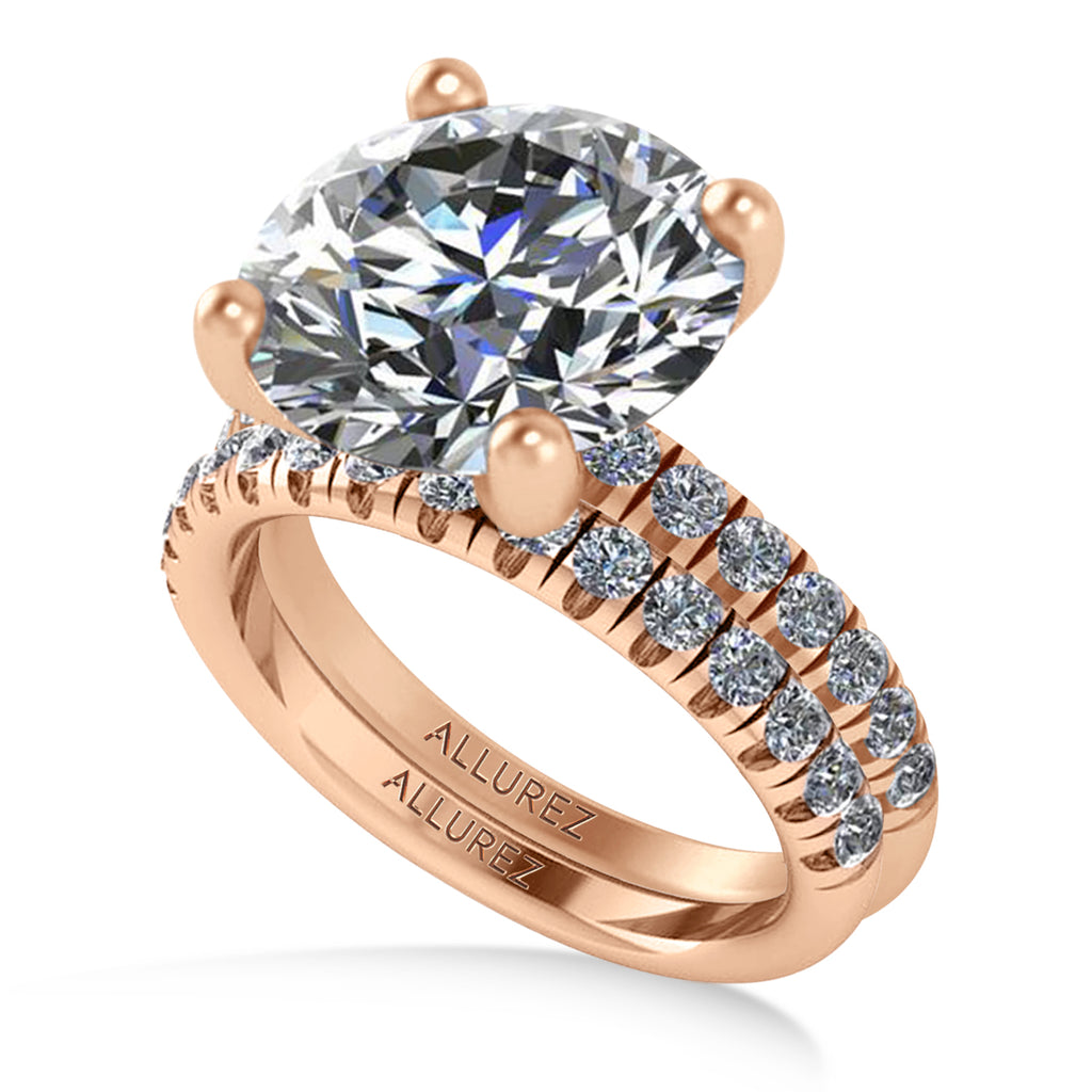 Round Moissanite Diamond Solitaire Ring Bridal Set 14K Rose Gold (5.87ct)