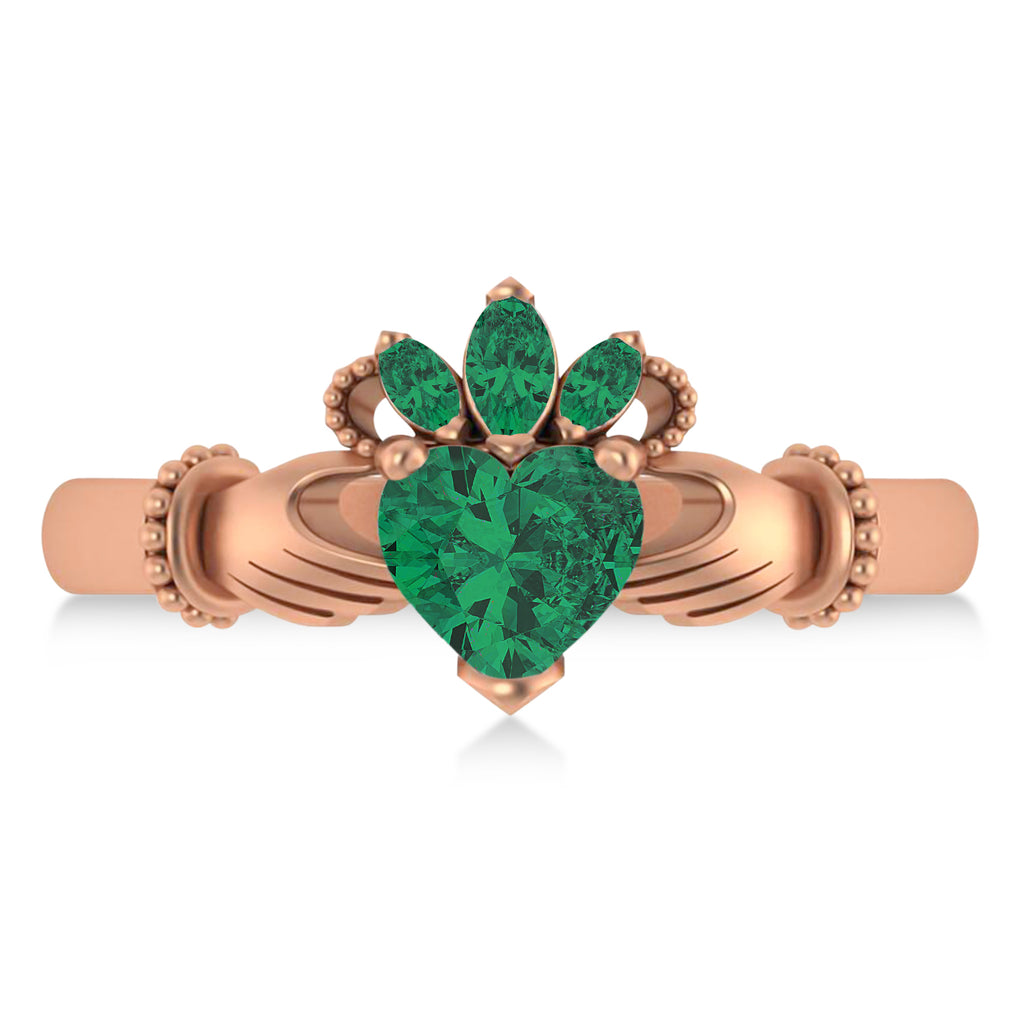 Lab-Grown Emerald Heart & Marquise  Claddagh Ring 14K Rose Gold (0.81ct)