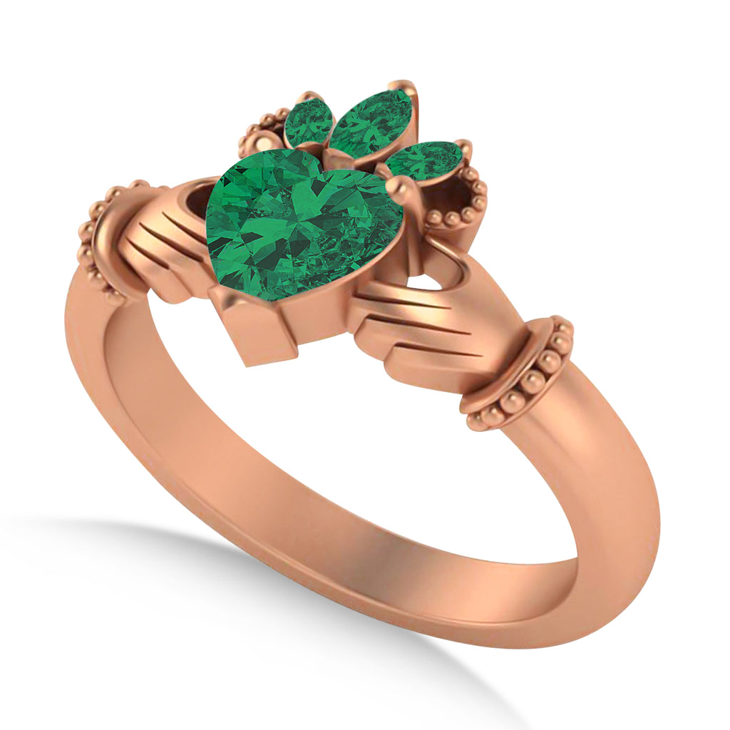 Emerald Heart & Marquise  Claddagh Ring 14K Rose Gold (0.81ct)