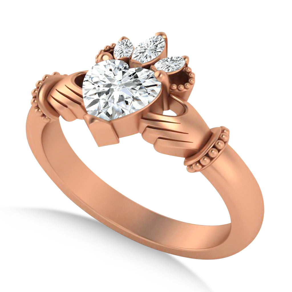 Lab-Grown Diamond Heart & Marquise  Claddagh Ring 14K Rose Gold (0.89ct)