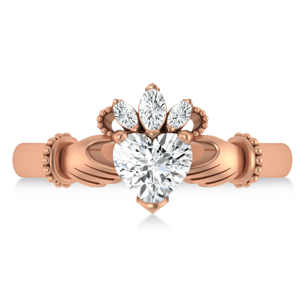 Lab-Grown Diamond Heart & Marquise  Claddagh Ring 14K Rose Gold (0.89ct)