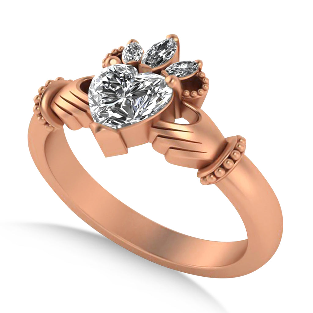 Diamond Heart & Marquise  Claddagh Ring 14K Rose Gold (0.89ct)