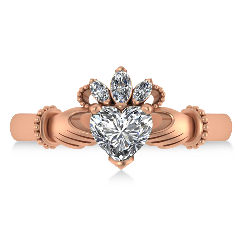 Diamond Heart & Marquise  Claddagh Ring 14K Rose Gold (0.89ct)
