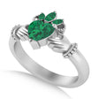 Lab Emerald Heart & Marquise  Claddagh Ring 14K White Gold (0.81ct)