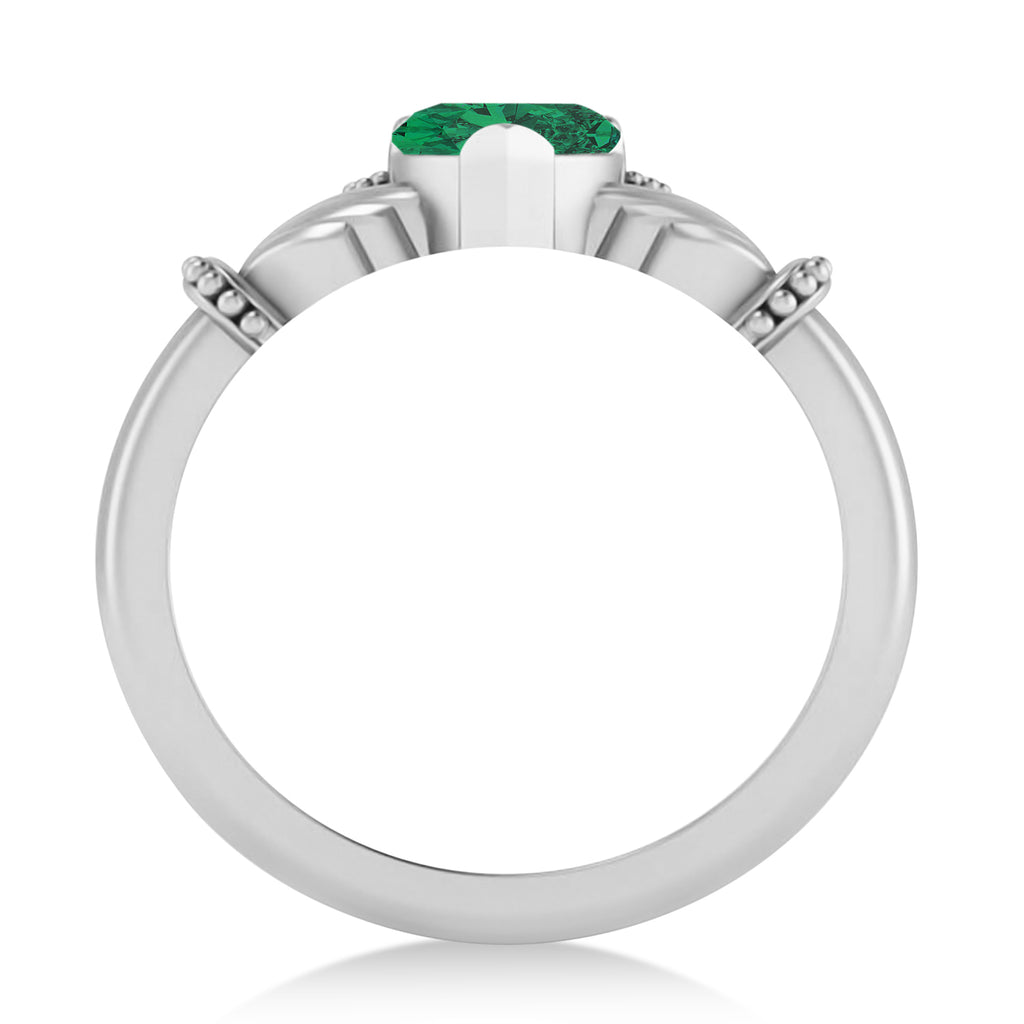 Emerald Heart & Marquise  Claddagh Ring 14K White Gold (0.81ct)