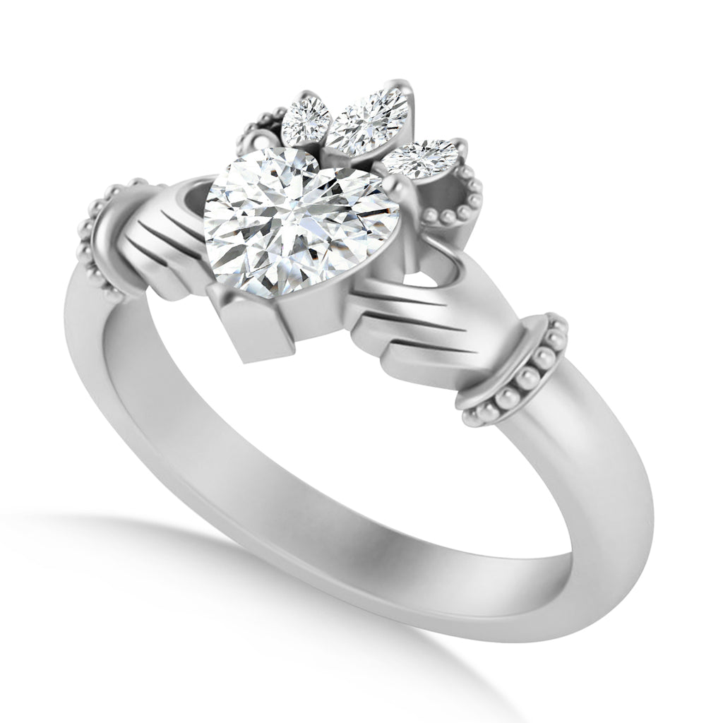 Lab-Grown Diamond Heart & Marquise Claddagh Ring 14K White Gold (0.89ct)