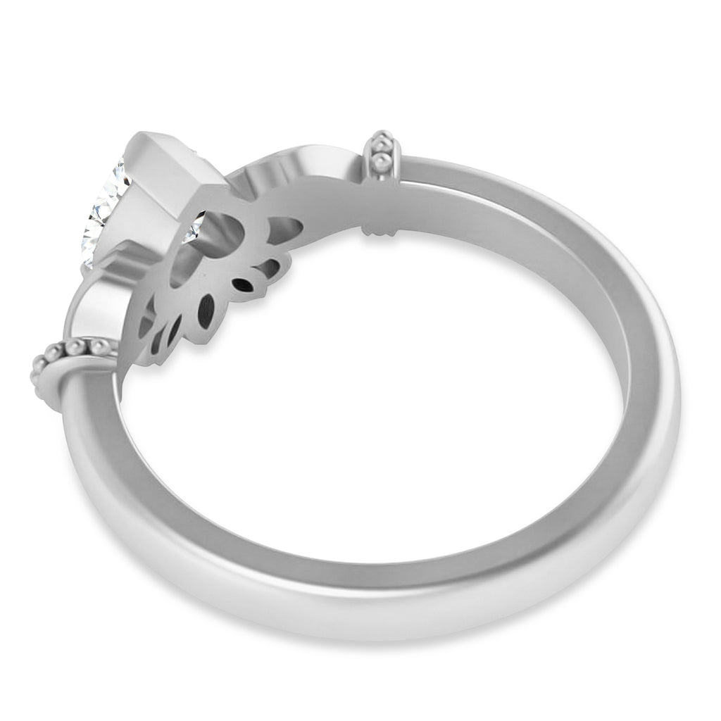 Lab-Grown Diamond Heart & Marquise Claddagh Ring 14K White Gold (0.89ct)