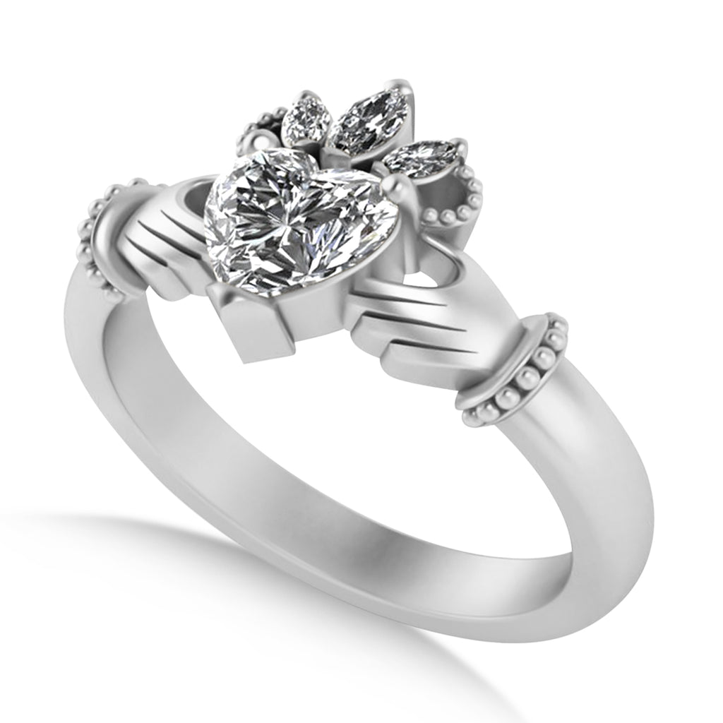 Diamond Heart & Marquise Claddagh Ring 14K White Gold (0.89ct)