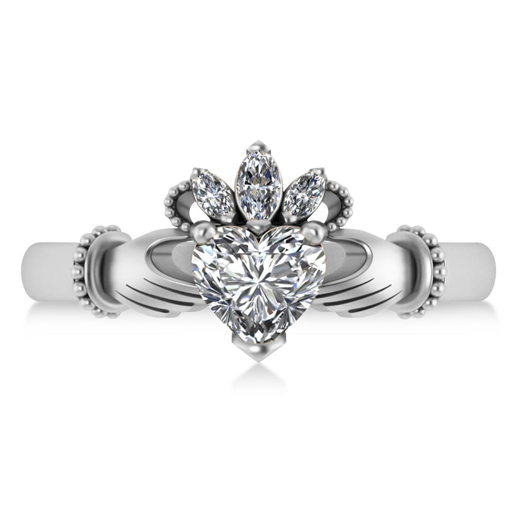 Diamond Heart & Marquise Claddagh Ring 14K White Gold (0.89ct)